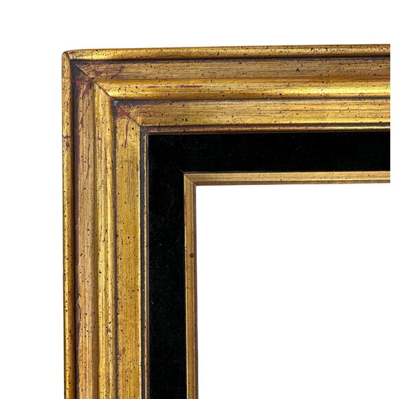 Gold Wood raised Carved black velvet matte frame art photo framing matted wall - Picture 1 of 5